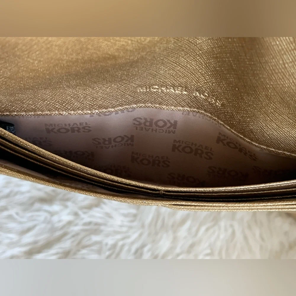 🏆4pcs-MK GOLD SATCHEL/CROSSBODY w MK Charm,detachable strap & Gold snap Wallet - Picture 8 of 11